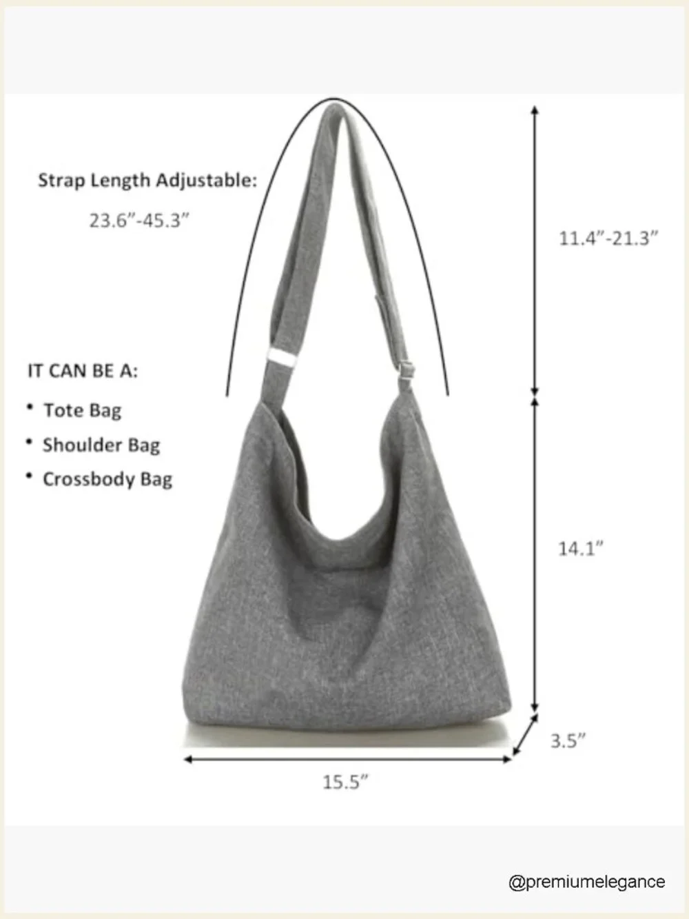Large Canvas Hobo Shoulder Tote Bag Purse